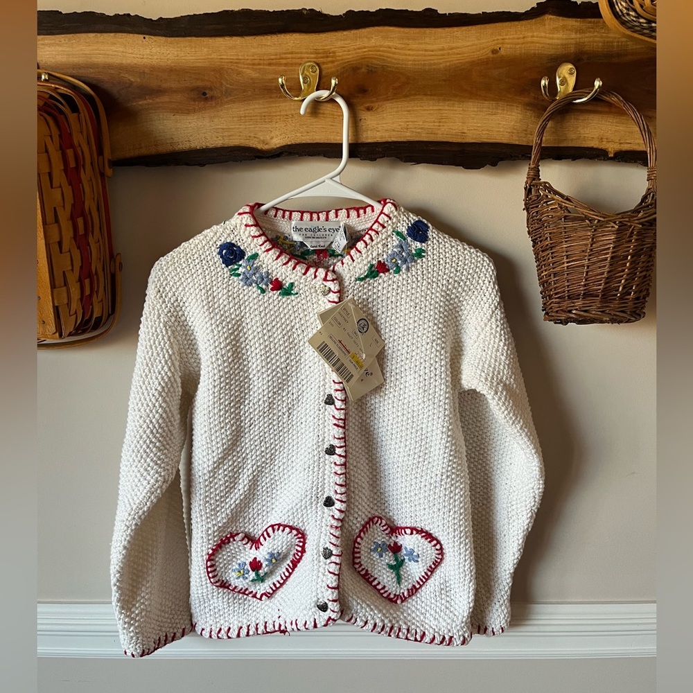 Vintage Eagles Eye Floral Heart Cardigan Sweater Size child L 12/14/ womens XS